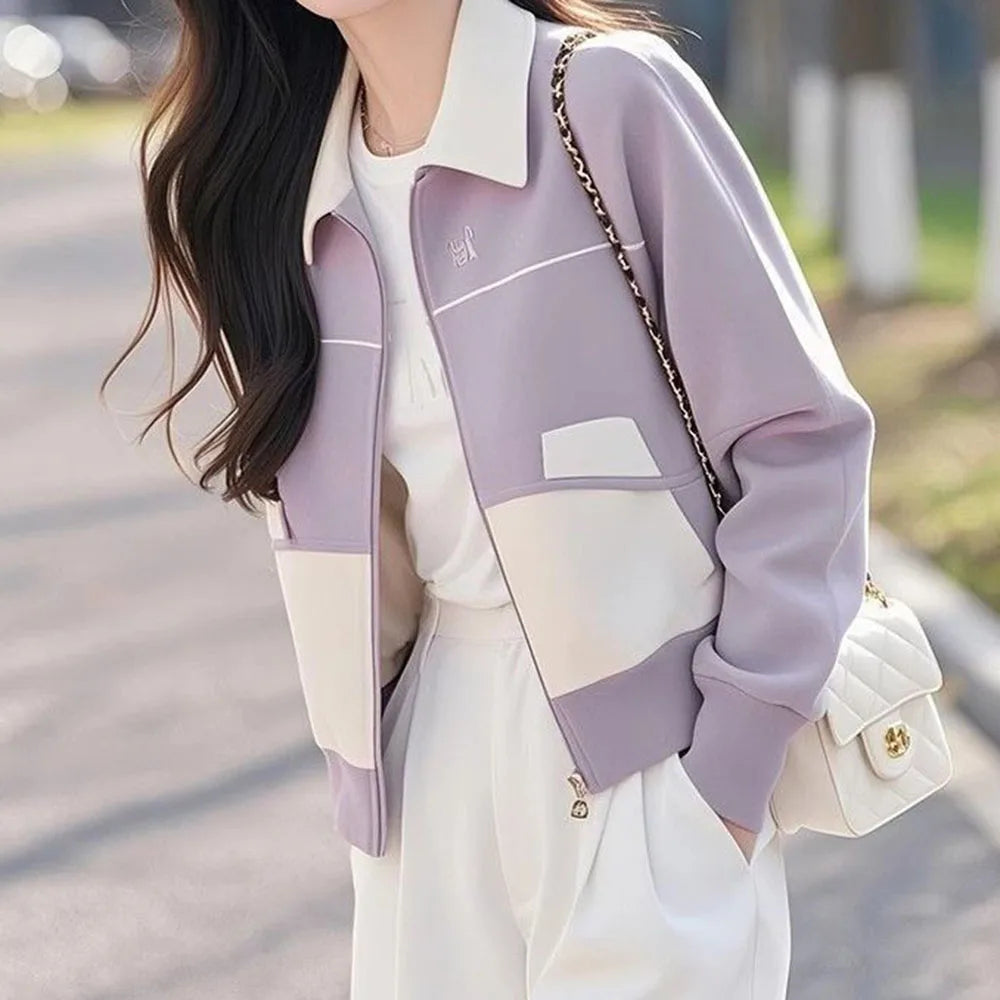 Purple Slim Fit Zip Up Knit Cardigan With Pockets For Women
