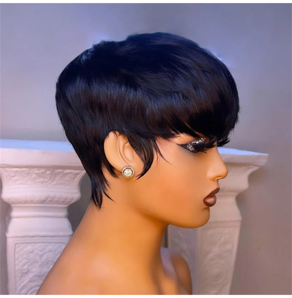 Short Straight Human Hair Bob Wig With Bangs For Women