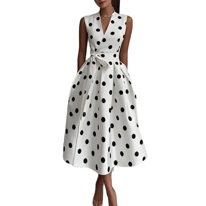 Elegant Retro Polka Dot Slim Fit Midi Dress for Women