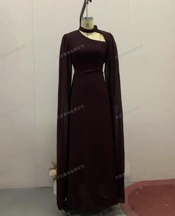 Solid Color Lace Up Cape Sleeve Maxi Dress For Women
