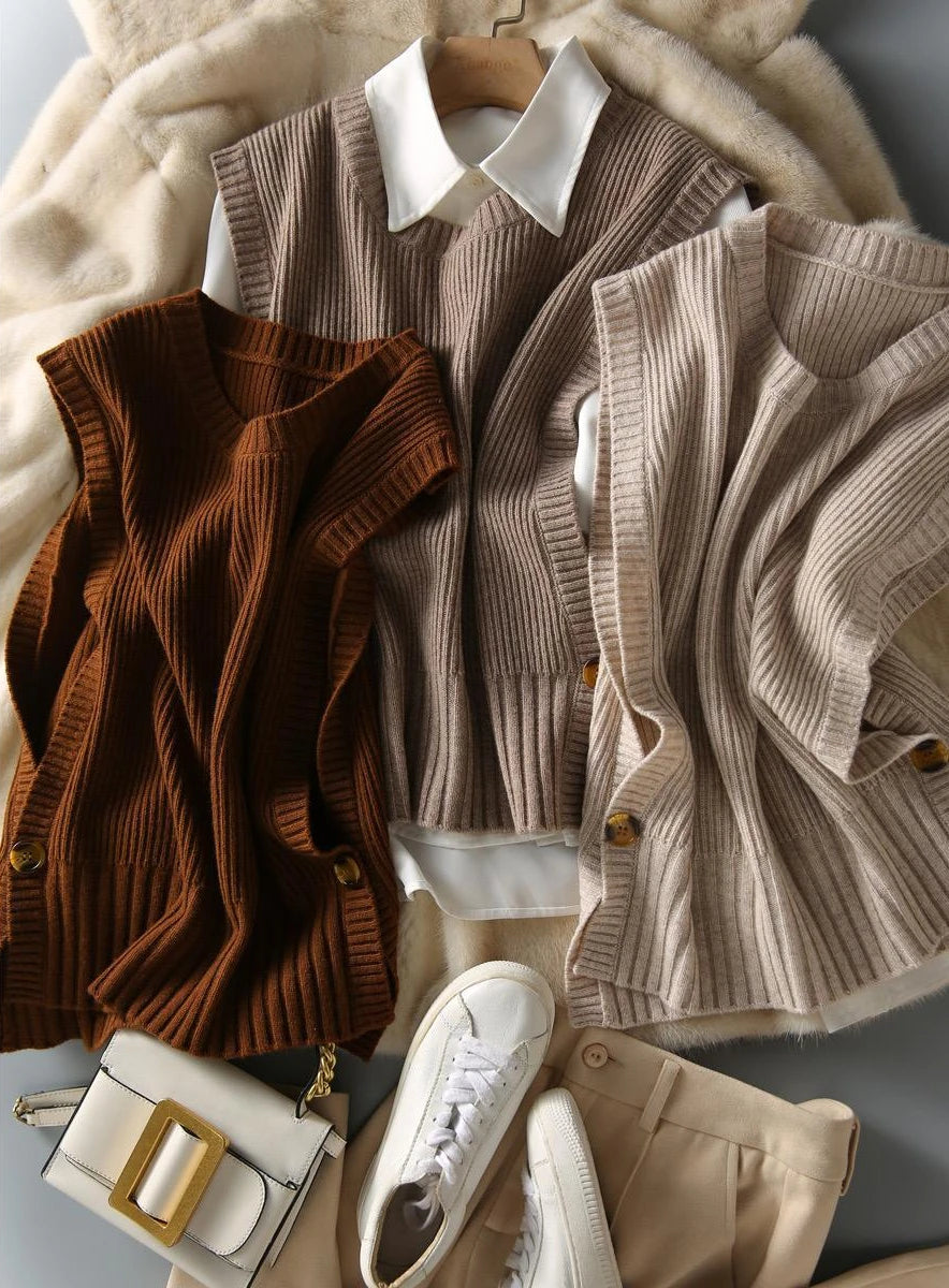 Waistcoat Round O Neck Solid Knit Vests for Women Pullover Lady Sweaters Wool Fashion 2025 Smooth Sleeveless Clothing Winter Y2k