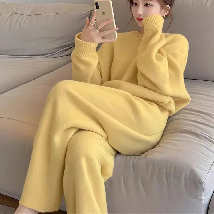 Loose Fit Knitted Pullover And Pants Set for Women