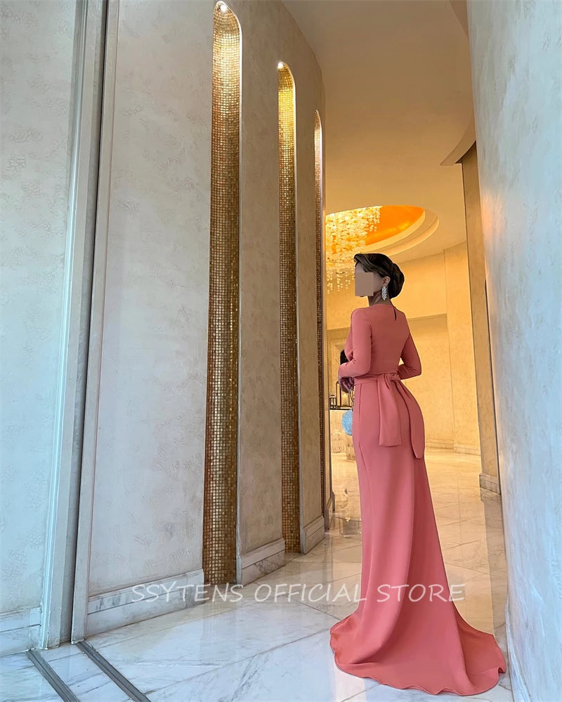 Elegant Long Sleeve Satin Mermaid Floor Length Evening Dress for Women