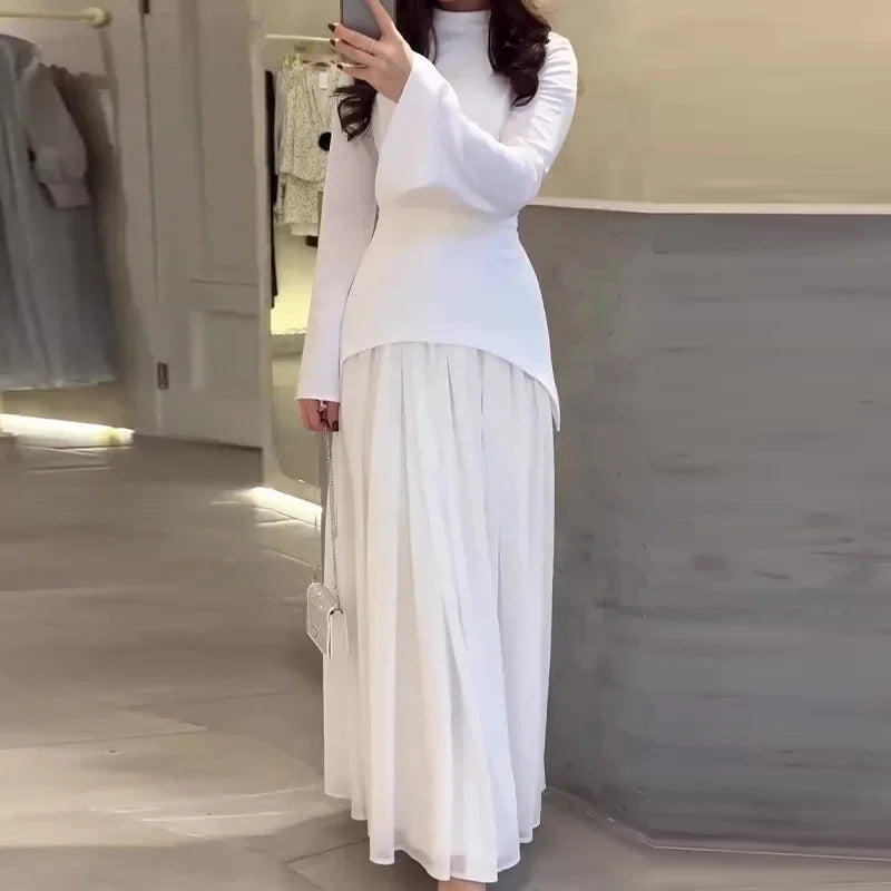 Long Sleeves Dresses Women Clothing New Round Neck Back Strap Slim Fit Dress Y2k Skirt for Female Streetwear 2024 Autumn Winter