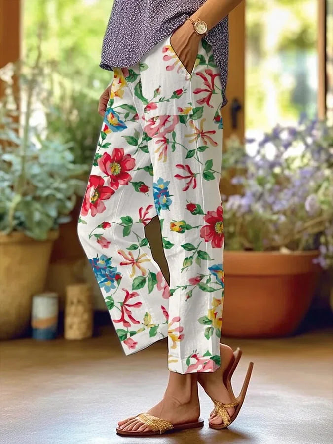 Elegant Printed Loose Ankle-Length Casual Pants for Women