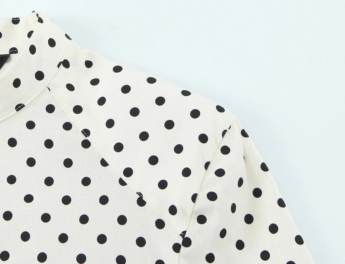 Polka Dot Shirt Jacket and Capri Pants Two Piece Set for Women