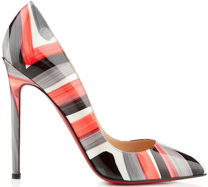 Pointed Toe Leather Striped Cross Tie Stiletto Pumps For Women