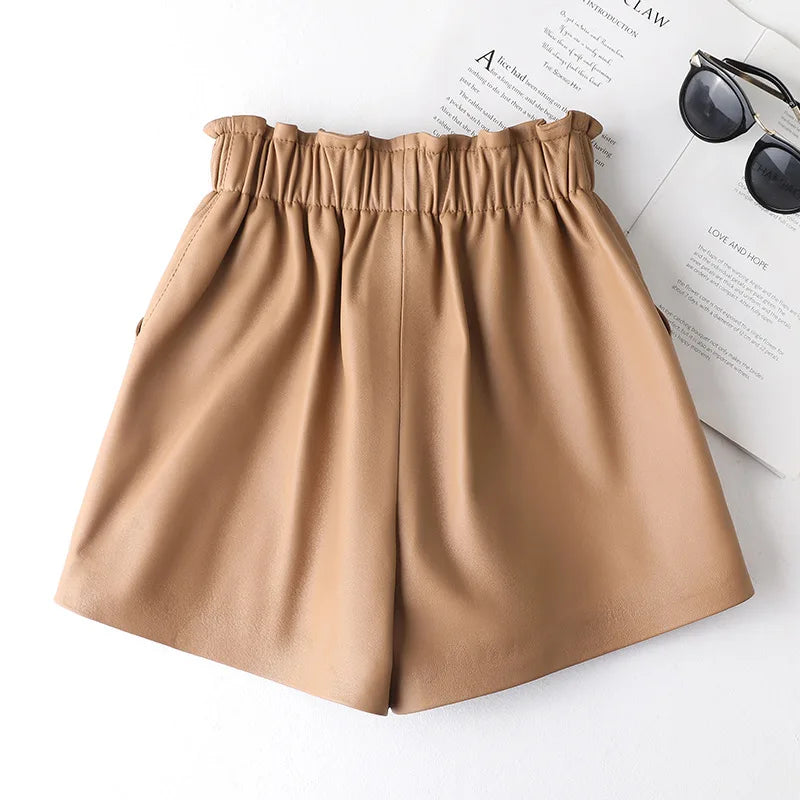 Genien Leather Shorts For Women 2025 New Fashion Elestic High Waist Short Pants Female Streetwear Shorts Casual Style