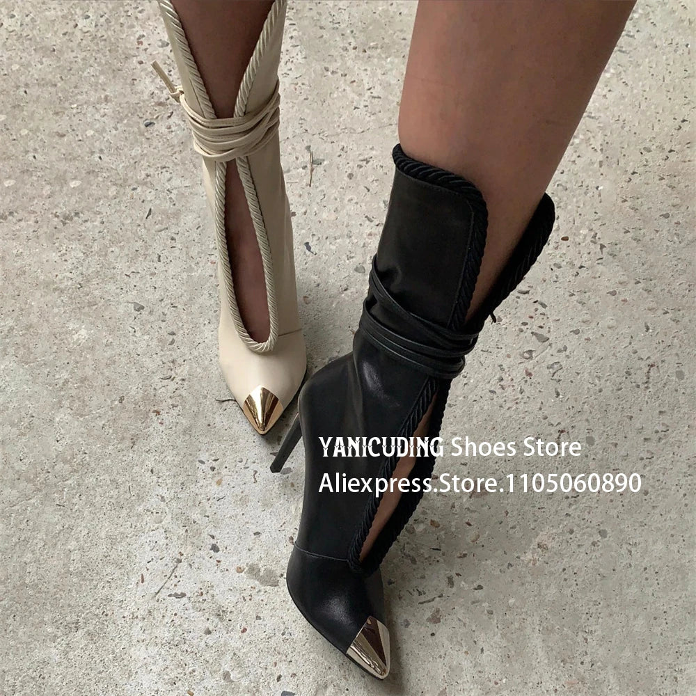 Metallic Pointed Toe Stiletto Ankle Boots for Women