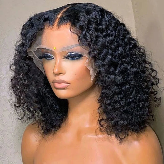 BOB Lace Front Wig Human Hair Pre Plucked 13x4 Transparent Curly Lace Front Wig Water Wave Deep Wave Hair Wigs with Baby Hair