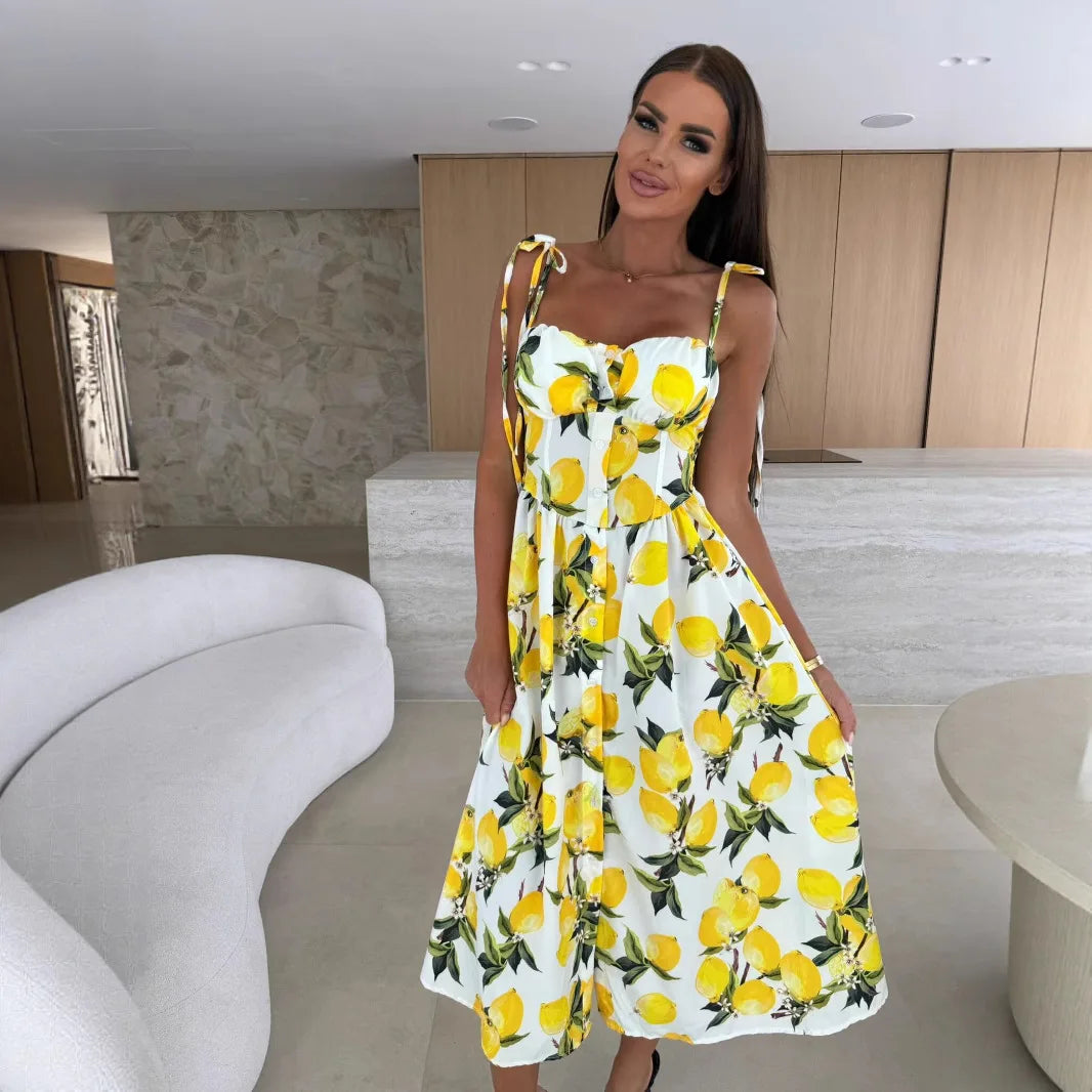 Boho Print Sleeveless A-Line Casual Midi Dress for Women