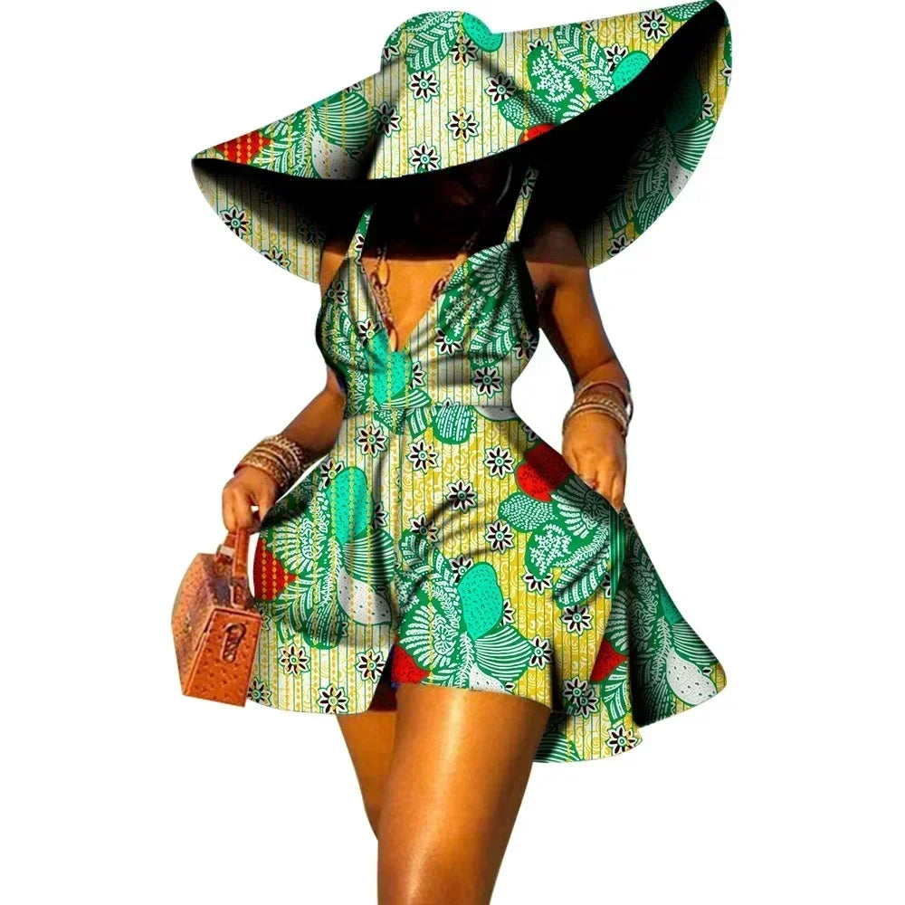 Sleeveless V Neck African Print Jumpsuit for Women