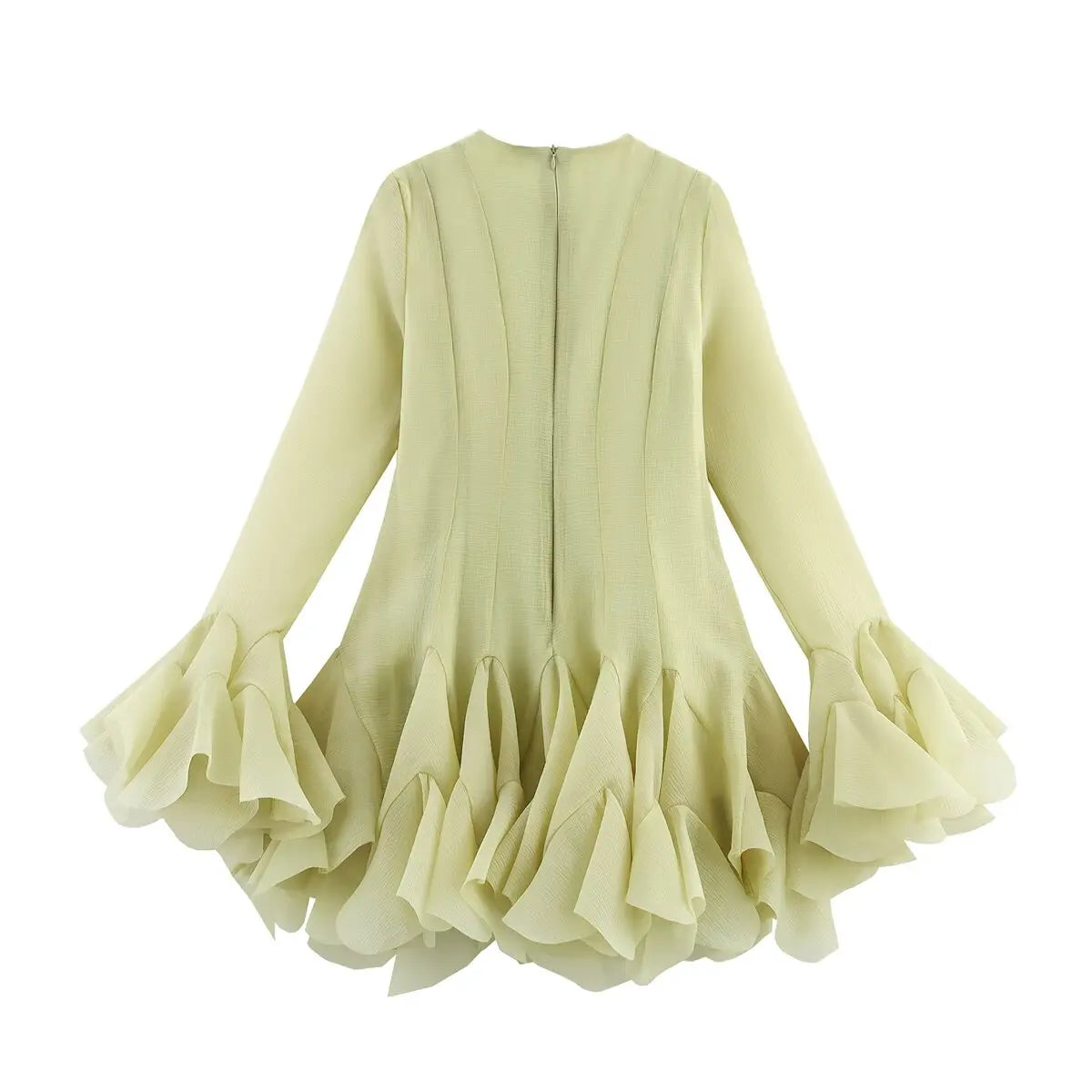 French Style Ruffle Hem Flare Sleeve Mini Dress for Women