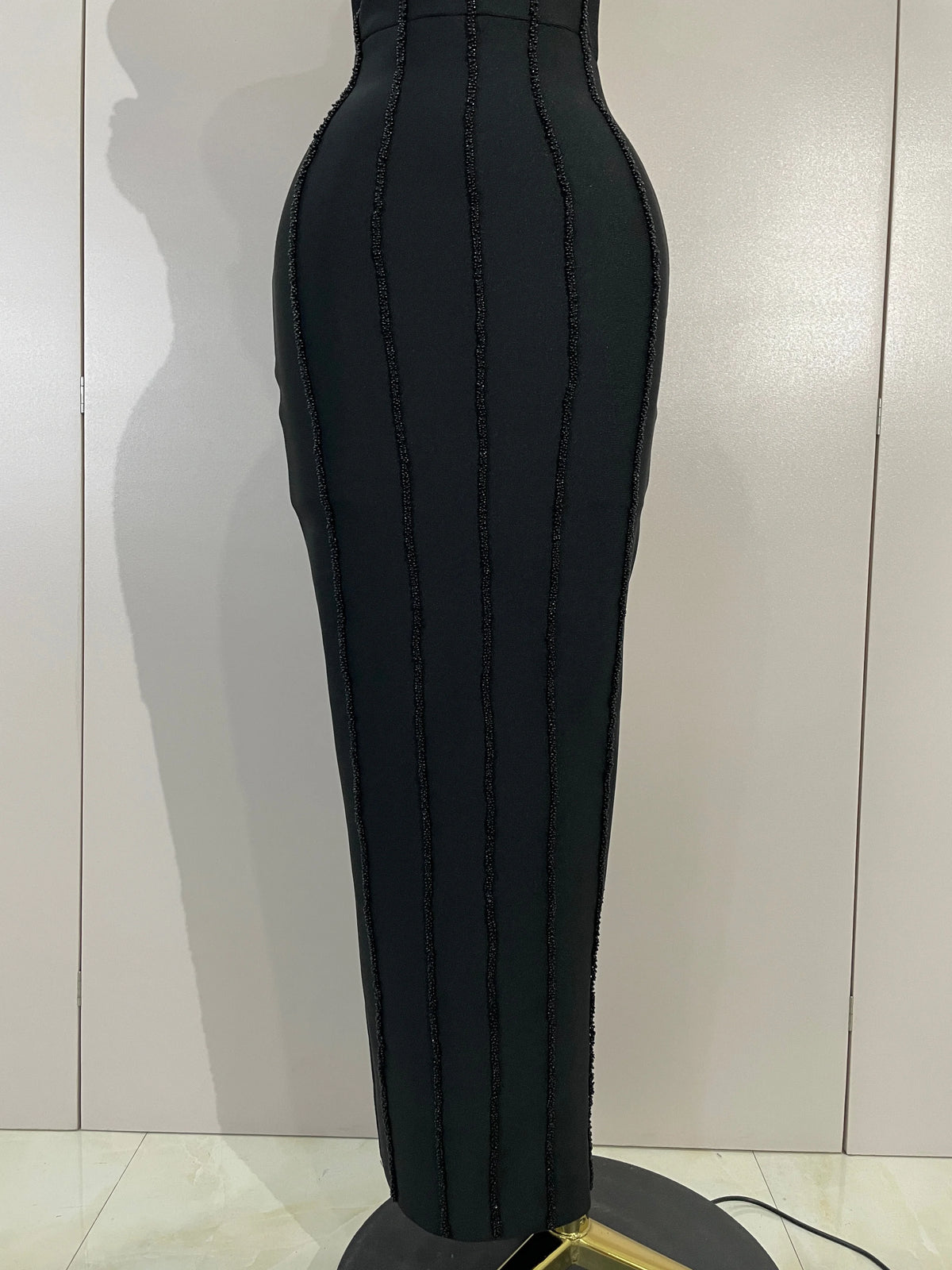 Sexy Beaded Scalloped Halter Black Bodycon Long Bandage Dress Women Elegant Birthday Wedding Guest Celebrate Evening Club Gown
