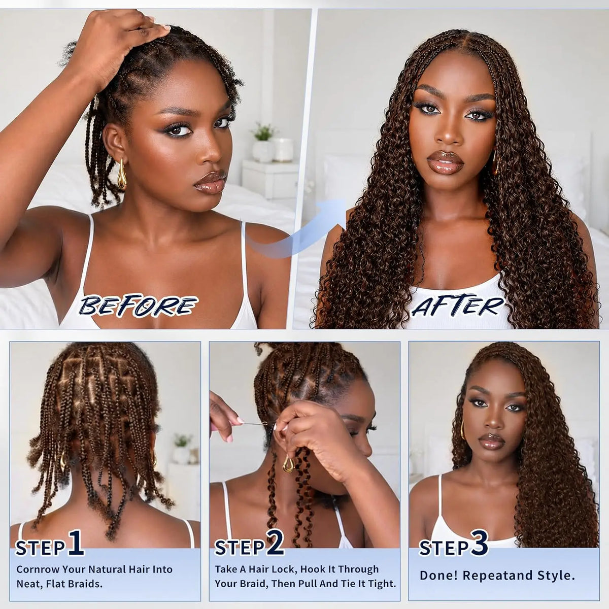 Chocolate Brown Burmese Curly Human Hair Crochet Extensions for Women