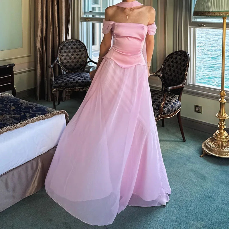 Elegant Satin Backless Pleated Evening Dress for Women