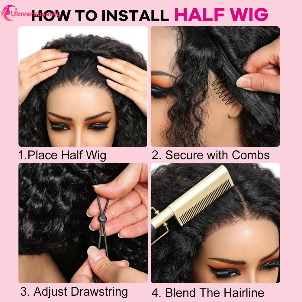 Curly Human Hair Half Wig With Glueless Cap for Women