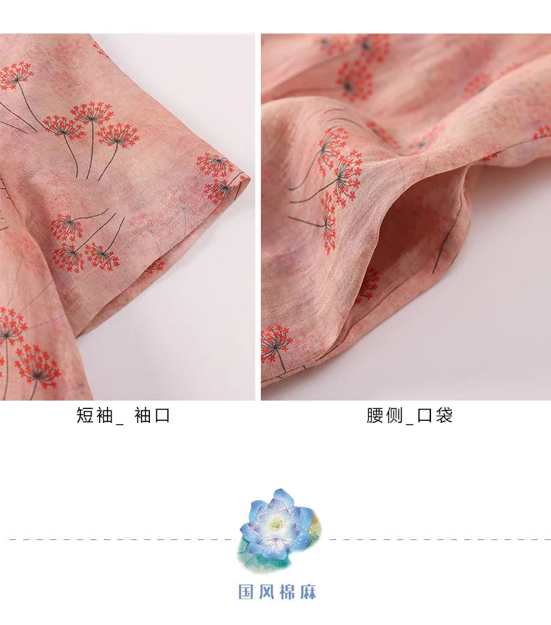 Elegant Floral Vintage Ramie Cheongsam Dress for Women