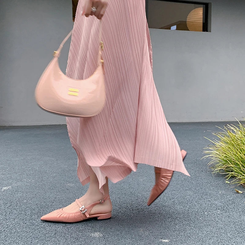 Genuine Leather Pleated Closed Toe Sandals for Women