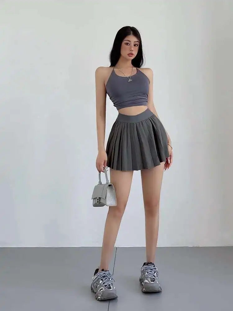 High-Waisted Pleated Mini Skirt