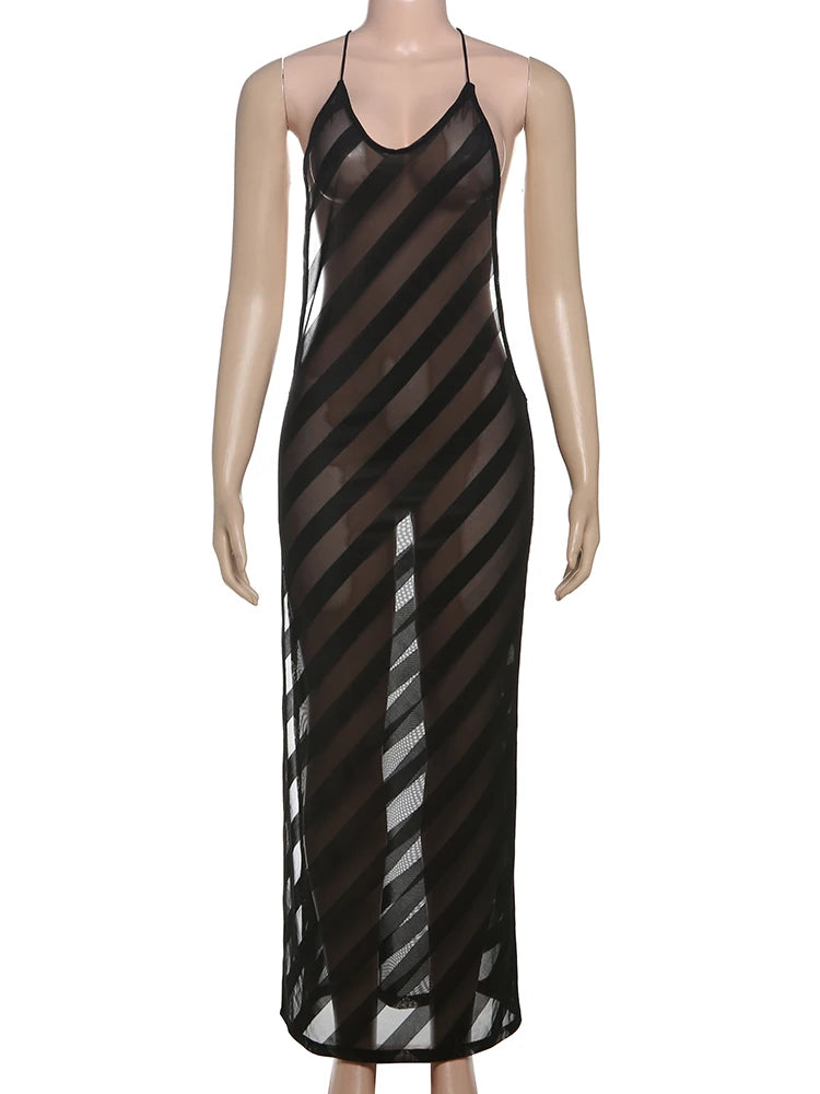 Halter Neck Backless Ankle Length Slim Dress for Women