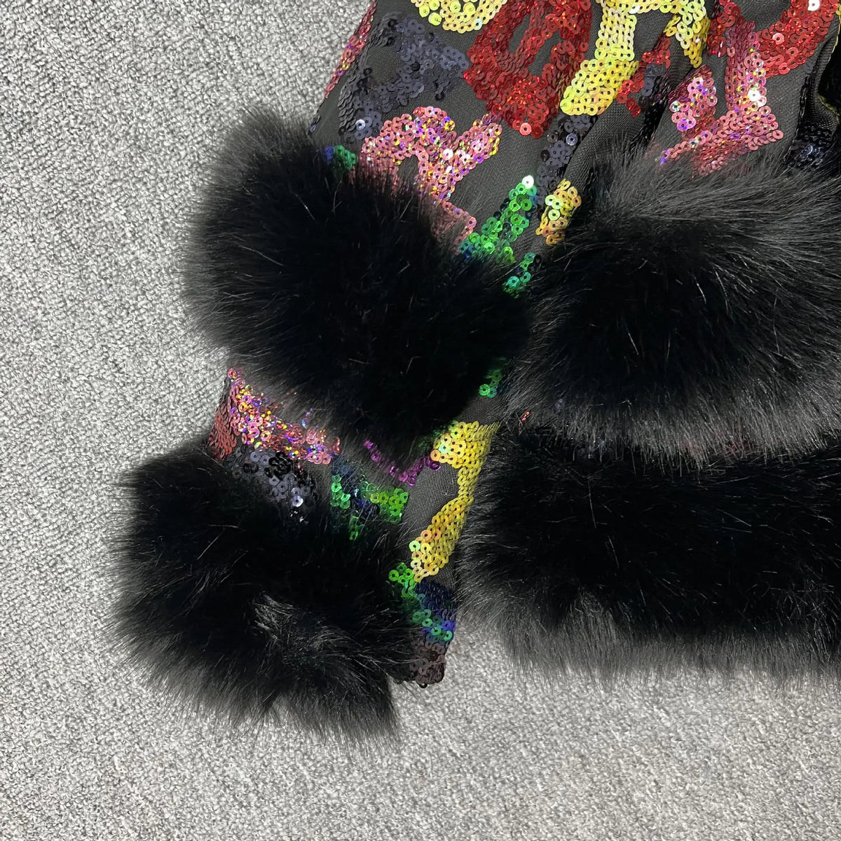 Purple Sequined Faux Fur Coat