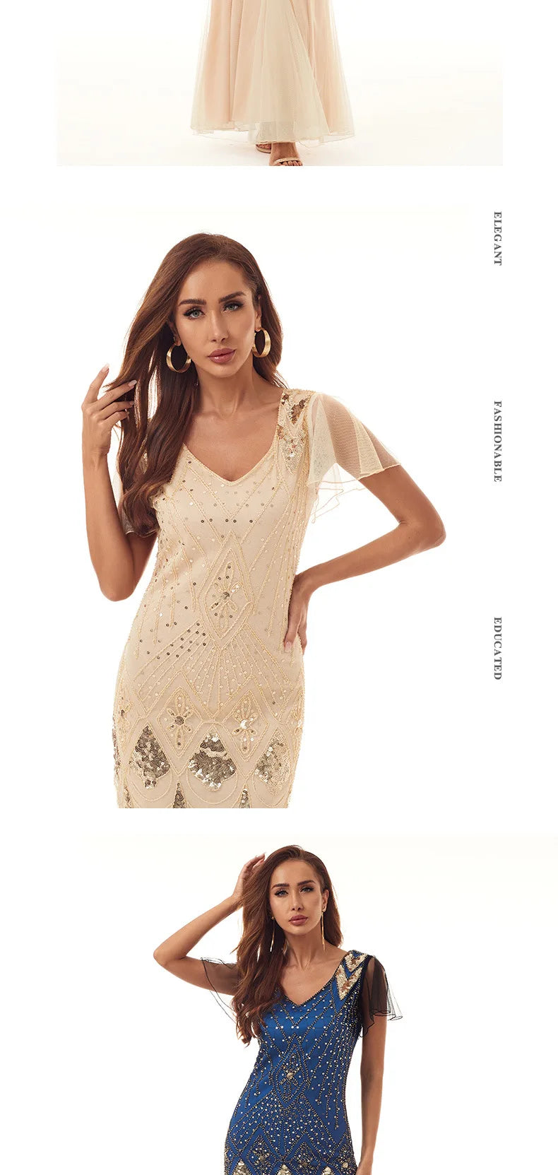 Sequined Beaded Mermaid Dress With V Neck for Women