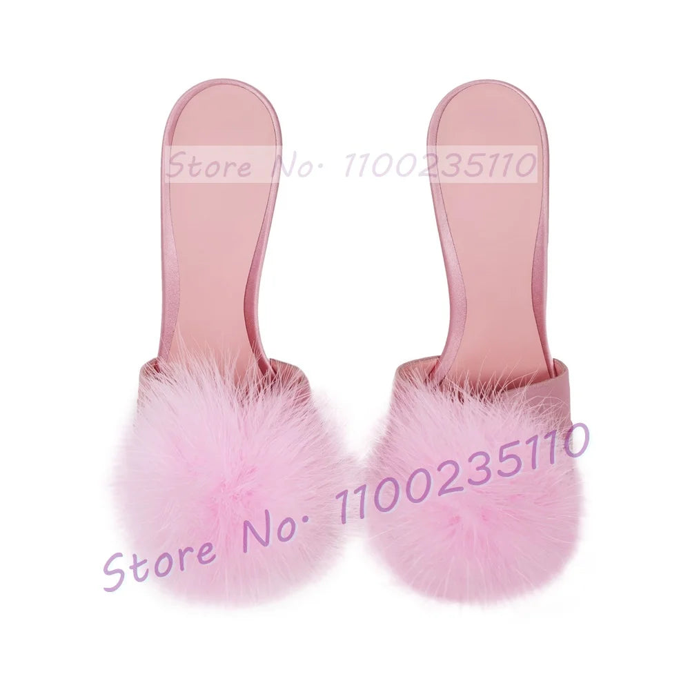 Elegant Pink Satin Open Toe Stiletto Mules For Women