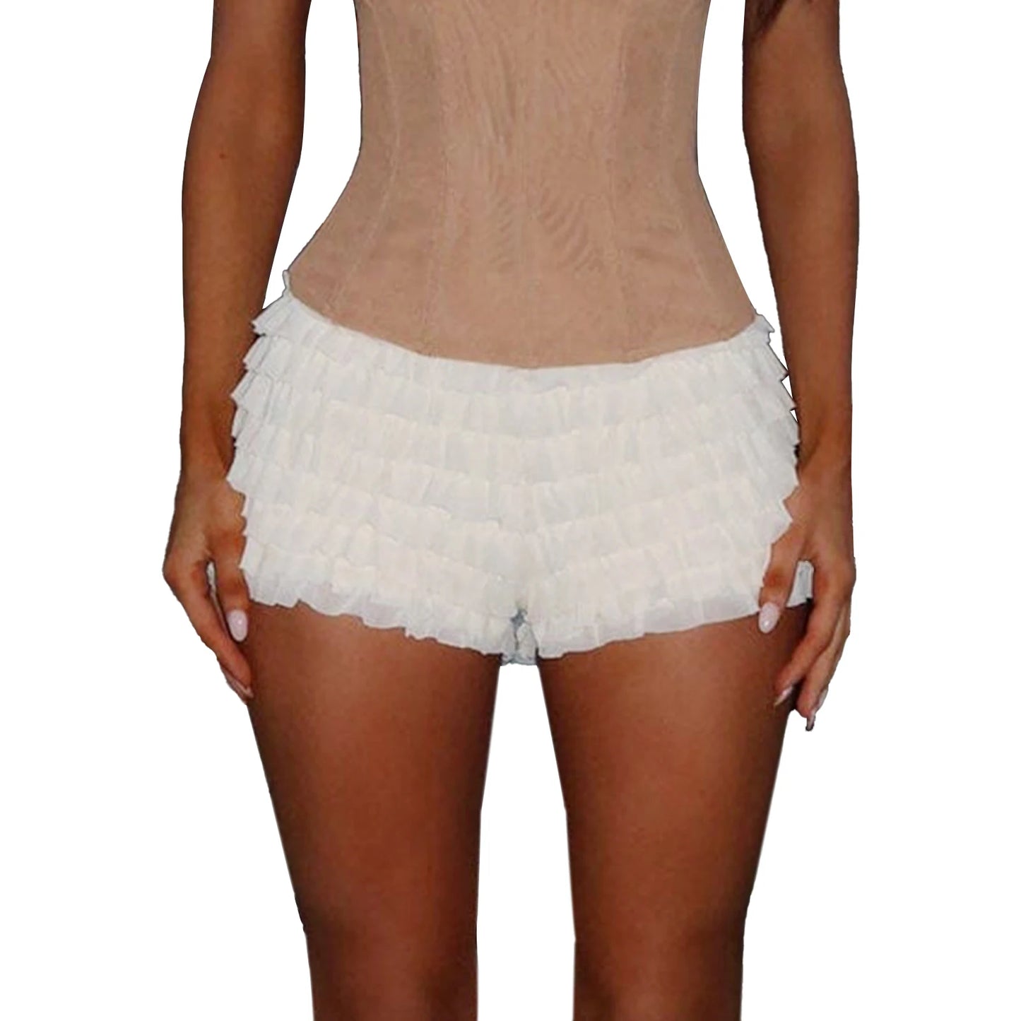 Women'S Pleated Edge Layered High Waisted Y2K Shorts Summer Cake Skirt Lolita Girls Elastic Waist Layered Slim Casual Shorts