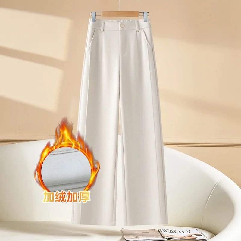 Full Length Textured Woolen Wide Leg Pants For Women