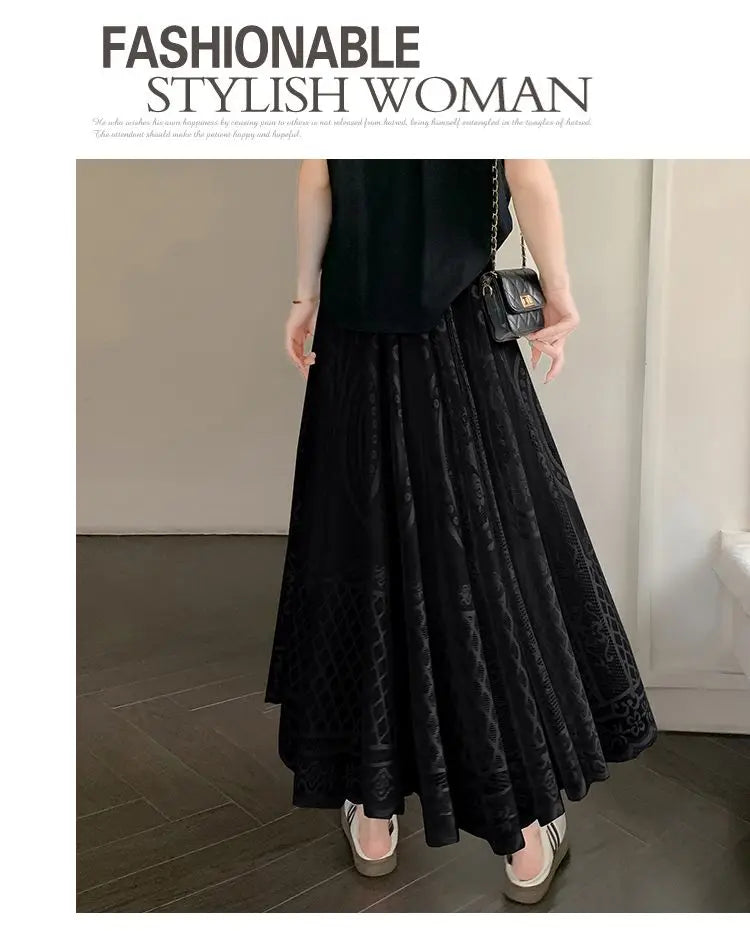 High Waisted Lace A Line Swing Midi Skirt for Women
