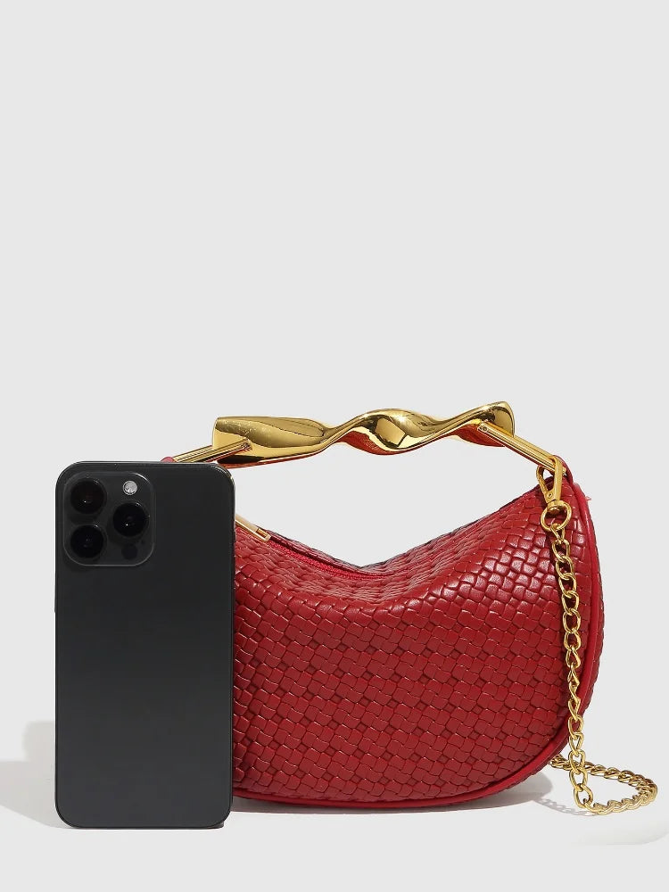 Gold Handle Brand Handwoven Handbag Casual Fashion Bow Design Purse Exquisite High-end Leather Brown Zipper Luxury Shoulder Bags