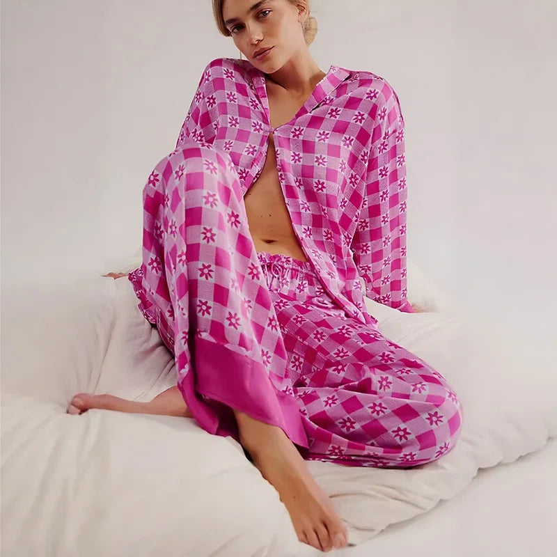 Casual Print Blouse and Wide Leg Pants Set for Women