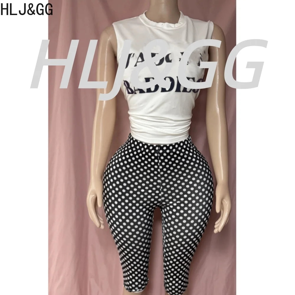 Chic Polka Dot Letter Print Two Piece Set for Women