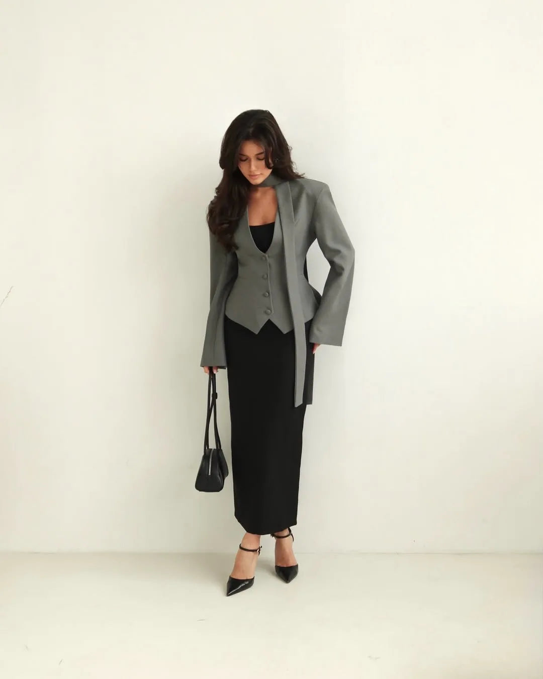 Elegant V Neck Long Sleeve Blazer Jacket for Women