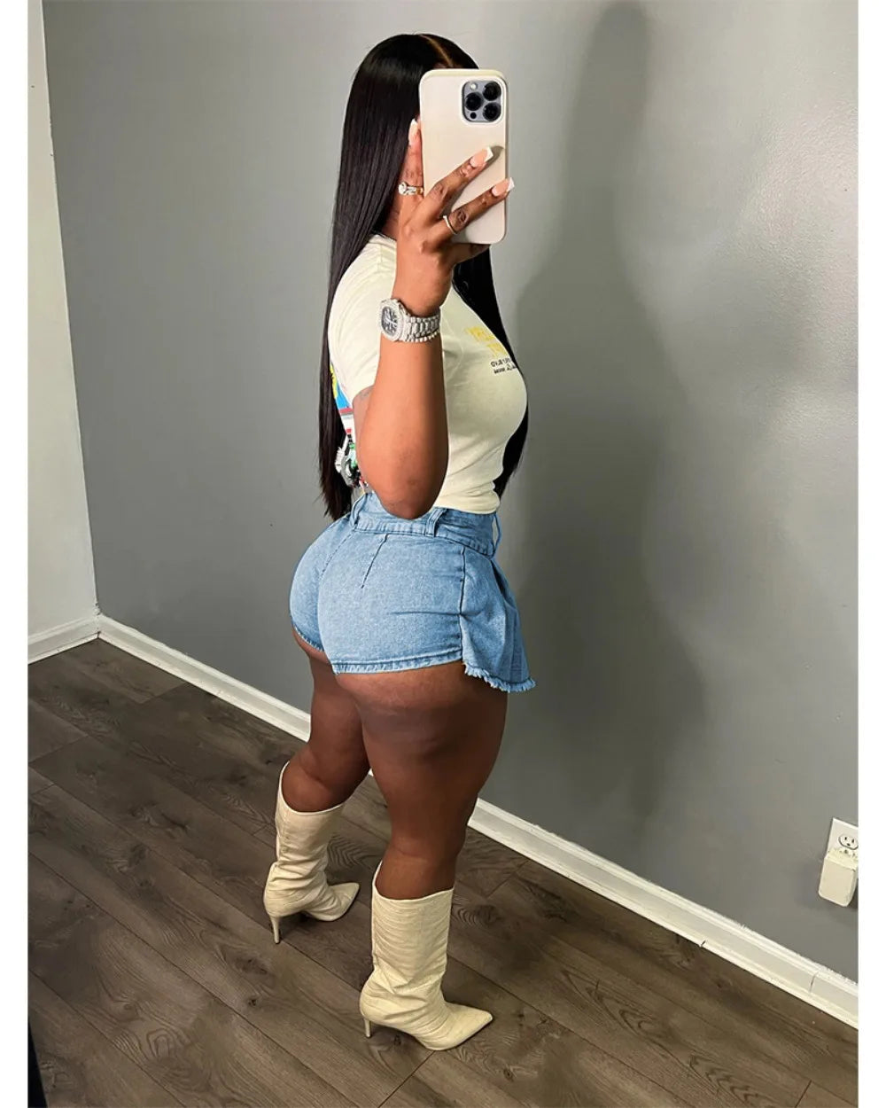FAGADOER Y2k Denim Shorts Women Pleated Skirt Shorts Summer Stretchy Casual Shorts Retro 90s Fashion Streetwear Short Pants