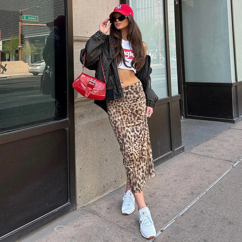 Elegant High Waisted Leopard Print Slim Skirt for Women