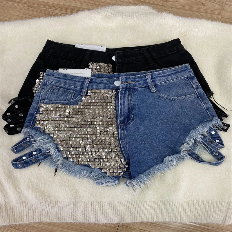 Relaxed Fit High Waisted Denim Shorts With Tassel Accents For Women