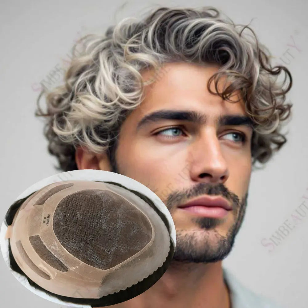 Curly Human Hair Toupee With Natural Hairline for Women