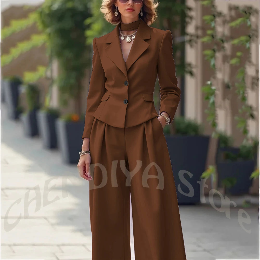 Elegant Notch Lapel Tailored Two Piece Suit Set for Women
