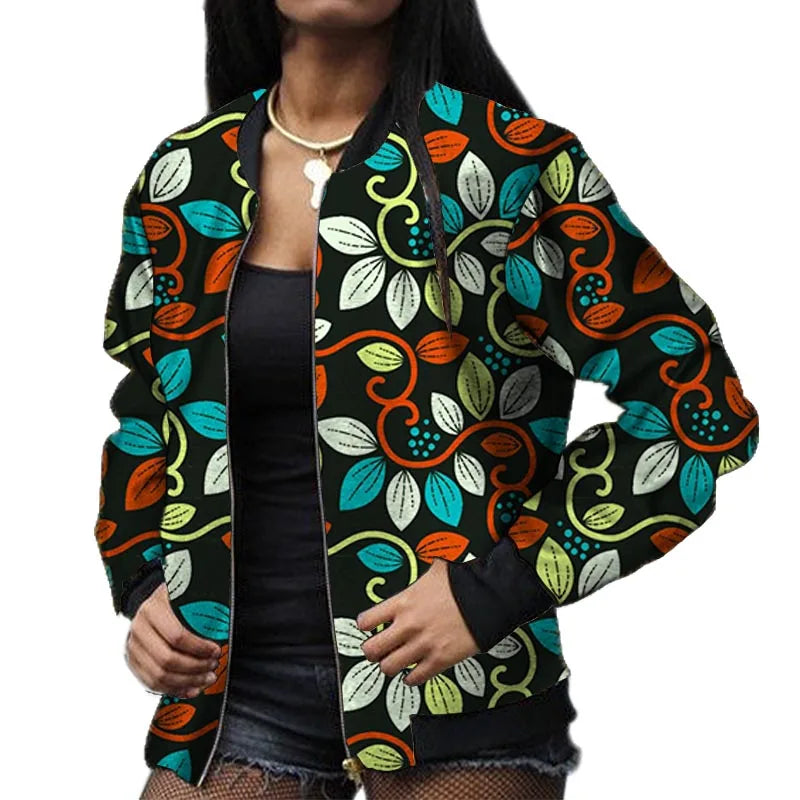 Stylish Elastic Waist African Print Jacket for Women