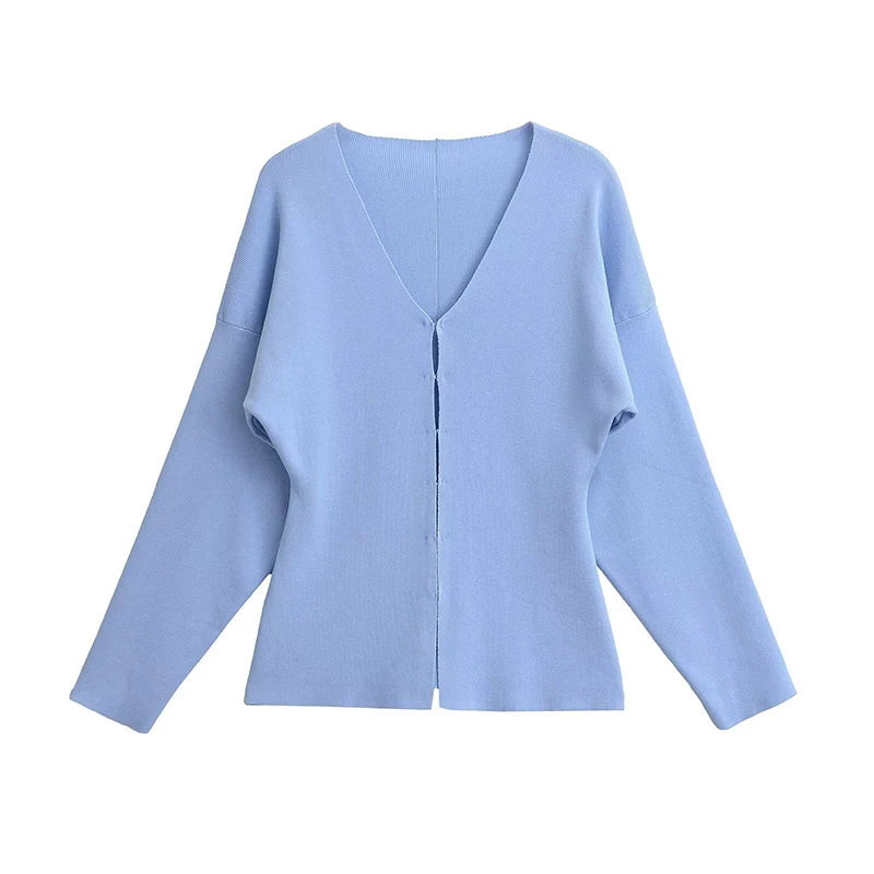 Elegant Knit Two Piece Set With Front Cutout and V Neck For Women