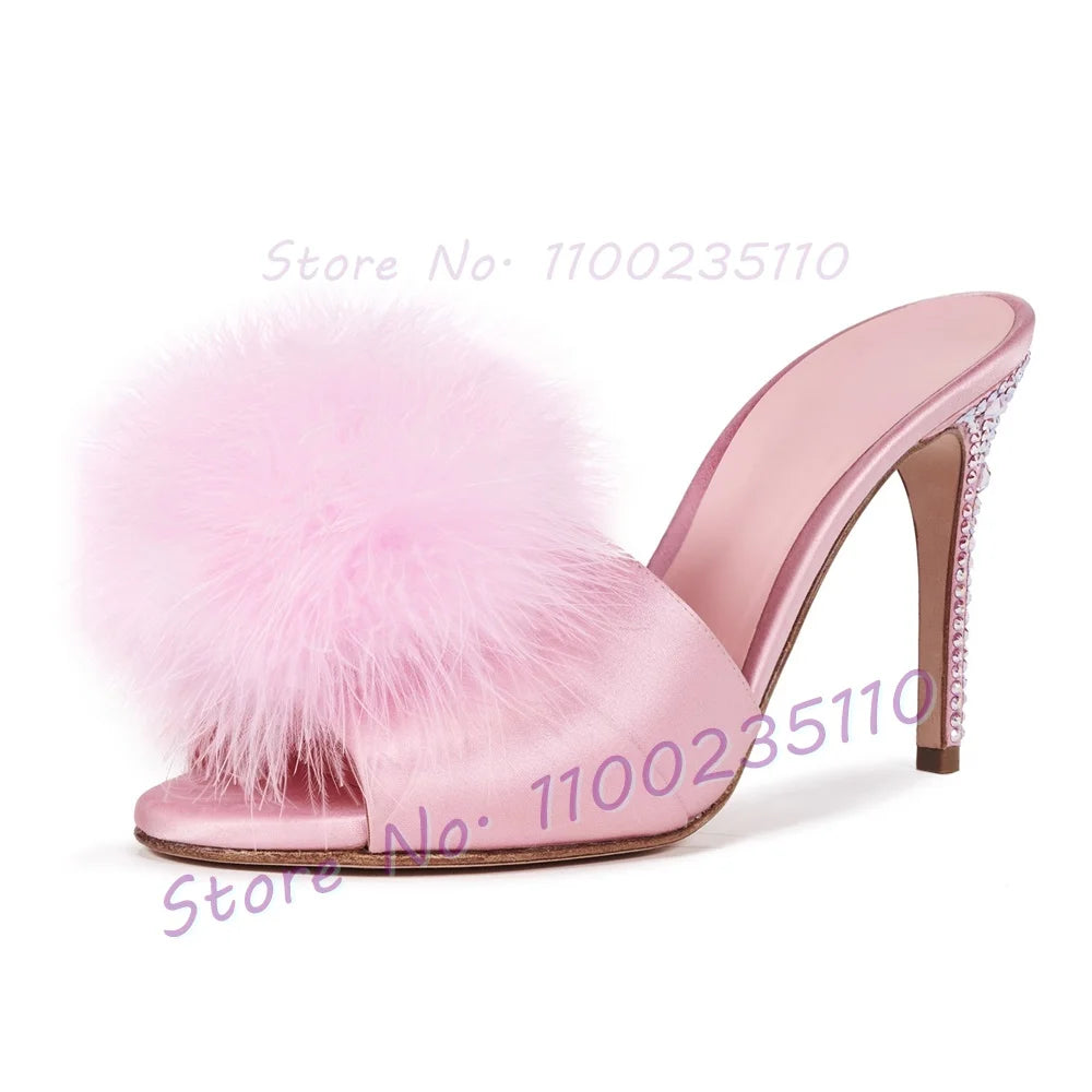 Elegant Pink Satin Open Toe Stiletto Mules For Women