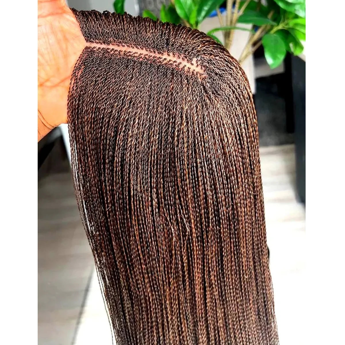 28inch Chestnut Brown Micro Twist Color Mix Wig with 5x5 HD Lace Closure Glueless Natural Look Braiding Lace Wig for Women