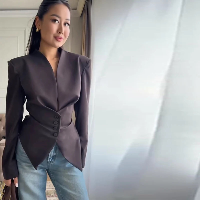 Slim Fit Stand Collar Blazer and Shorts Set for Women