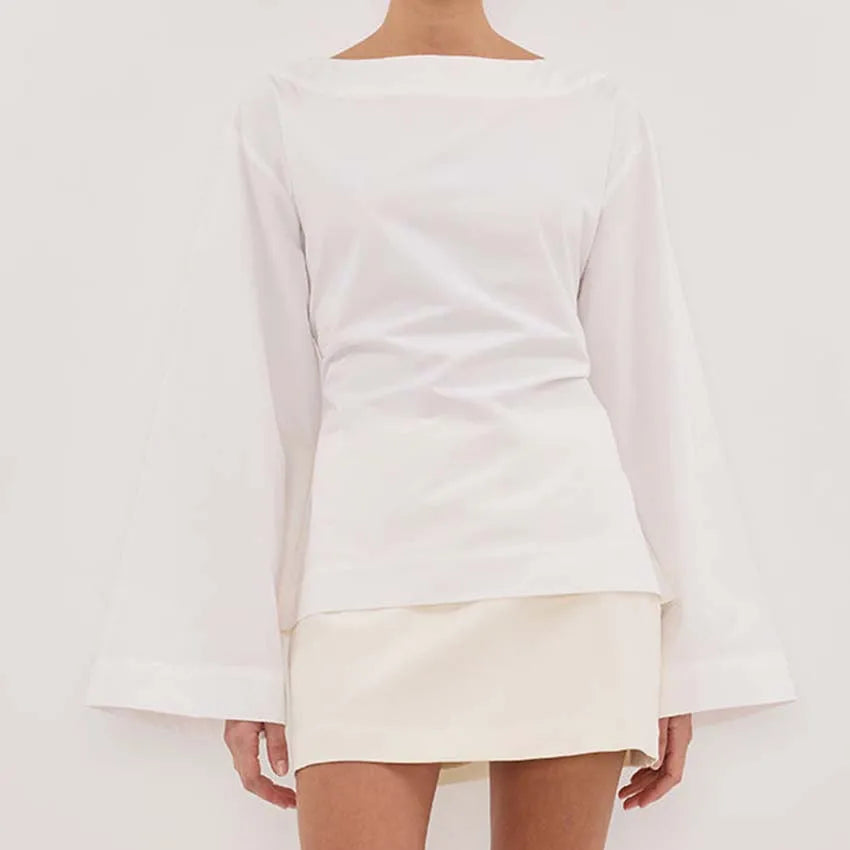 Oymimi Fashion Black Cotton Women's Blouse Elegant O-Neck Long Sleeve Loose Blouses Casual New Solid Lace-Up Blouses Streetwear