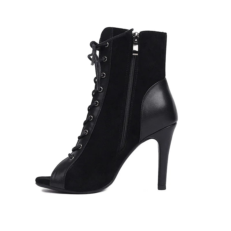 Thin Heel Latin Dance Ankle Boots With Zip for Women