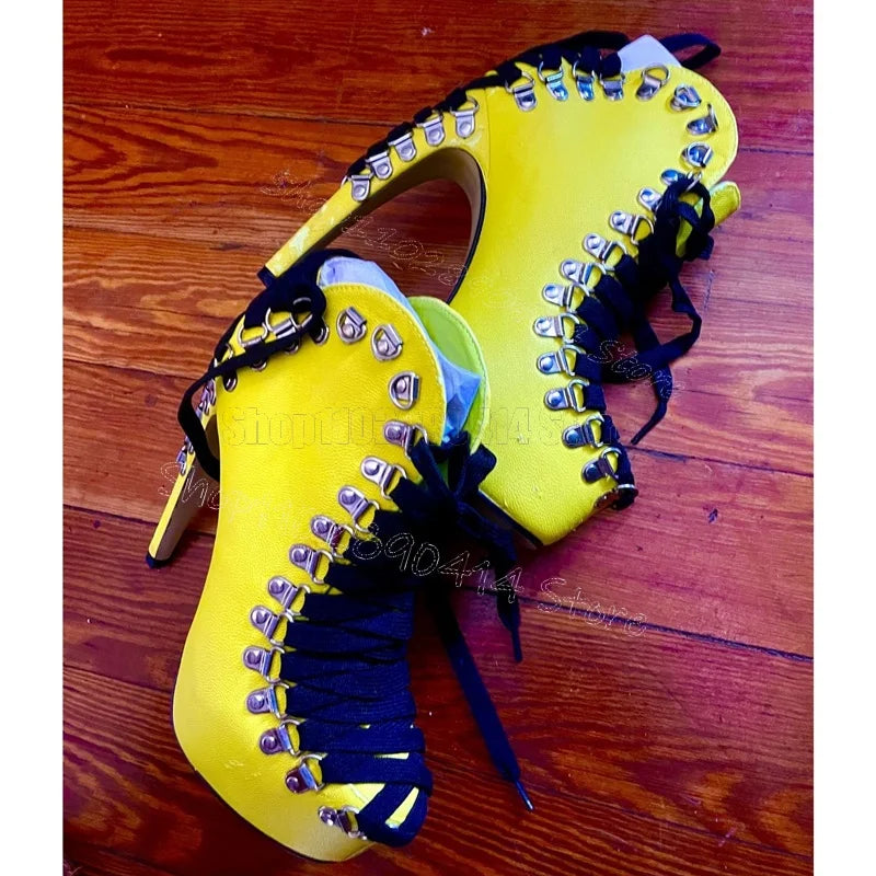 Blue and Yellow Suede Lace Up Ankle Boots for Women
