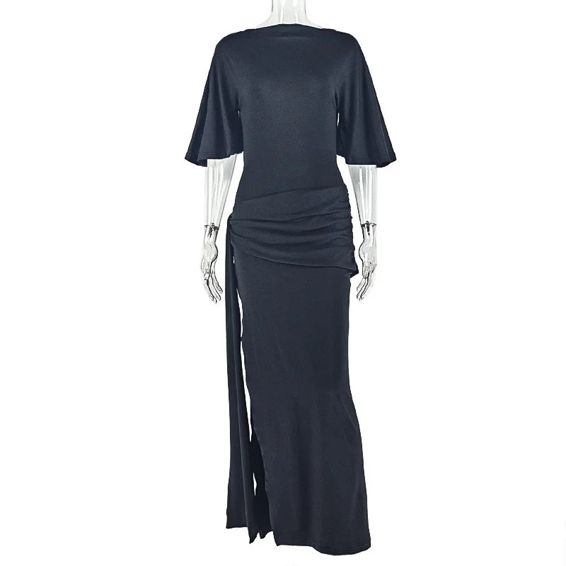 Backless Maxi Dress With Ribbon Decoration and Half Sleeve for Women
