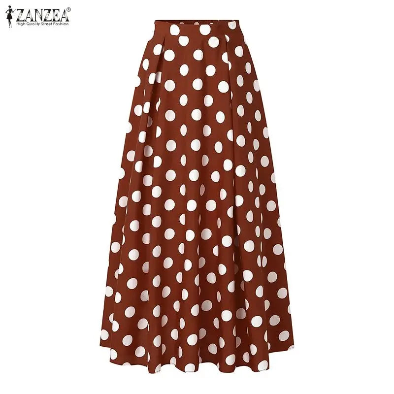 Polka Dot Pleated Maxi Skirt